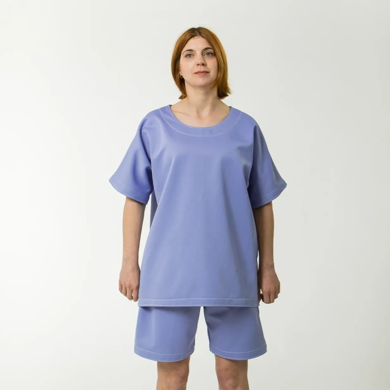 Female patient wearing anti-ligature t-shirt